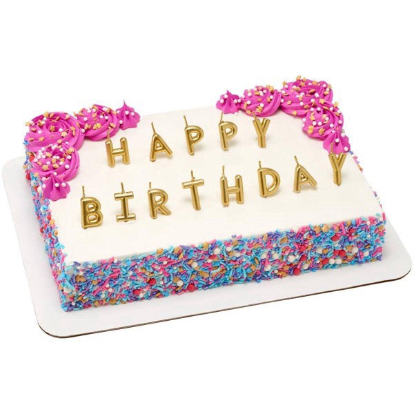 slide 2 of 5, Bakery Crafts Gold Happy Birthday Letter Candles, 13 ct