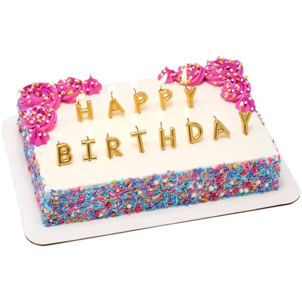 slide 3 of 5, Bakery Crafts Gold Happy Birthday Letter Candles, 13 ct