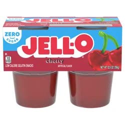 Jell-O Cherry Artificially Flavored Zero Sugar Ready-to-Eat Gelatin Snack Cups, 4 ct Cups