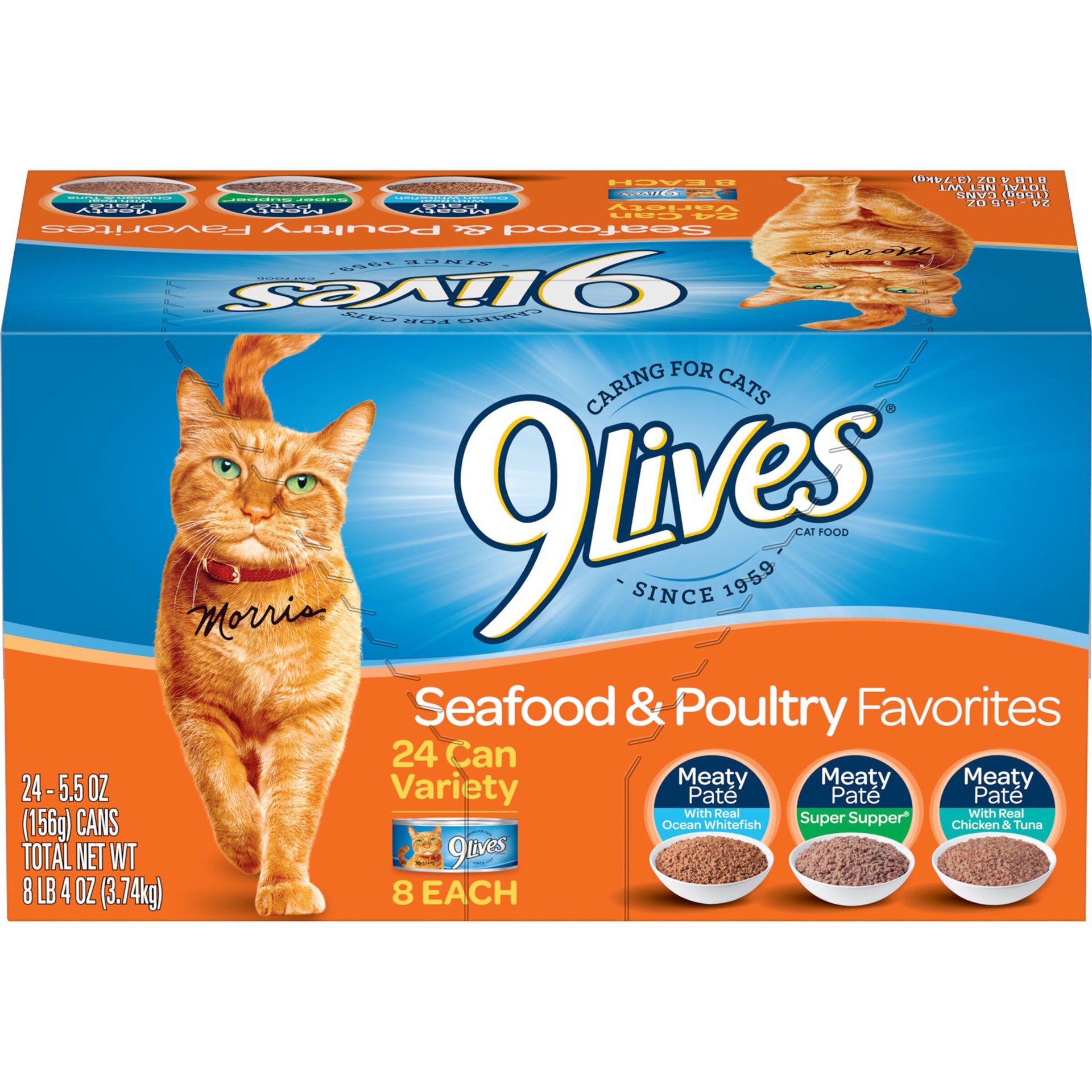 slide 2 of 5, 9Lives Seafood and Poultry Favorites Variety Pack, 24 5.5-Ounce Cans, 132 oz