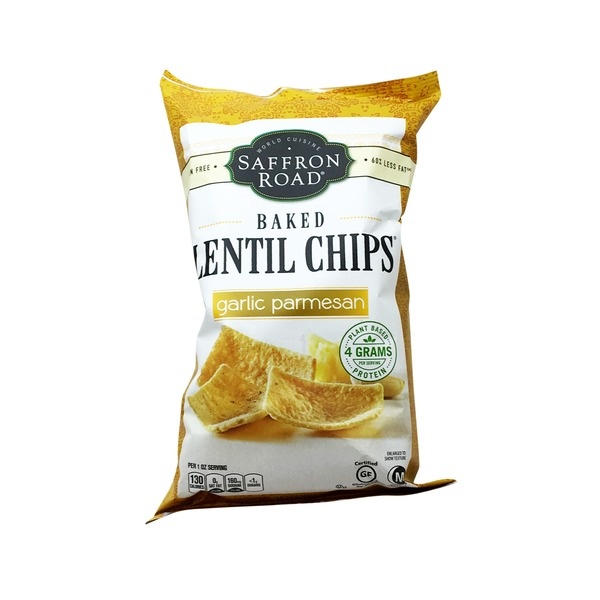 slide 1 of 1, Saffron Road Chips Lentil Garlic Parmesan, 4 oz