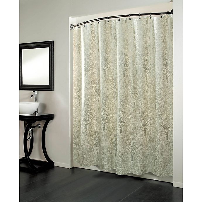 slide 1 of 1, Laura Ashley Forest Fabric Metallic Print Shower Curtain, 70 in x 72 in