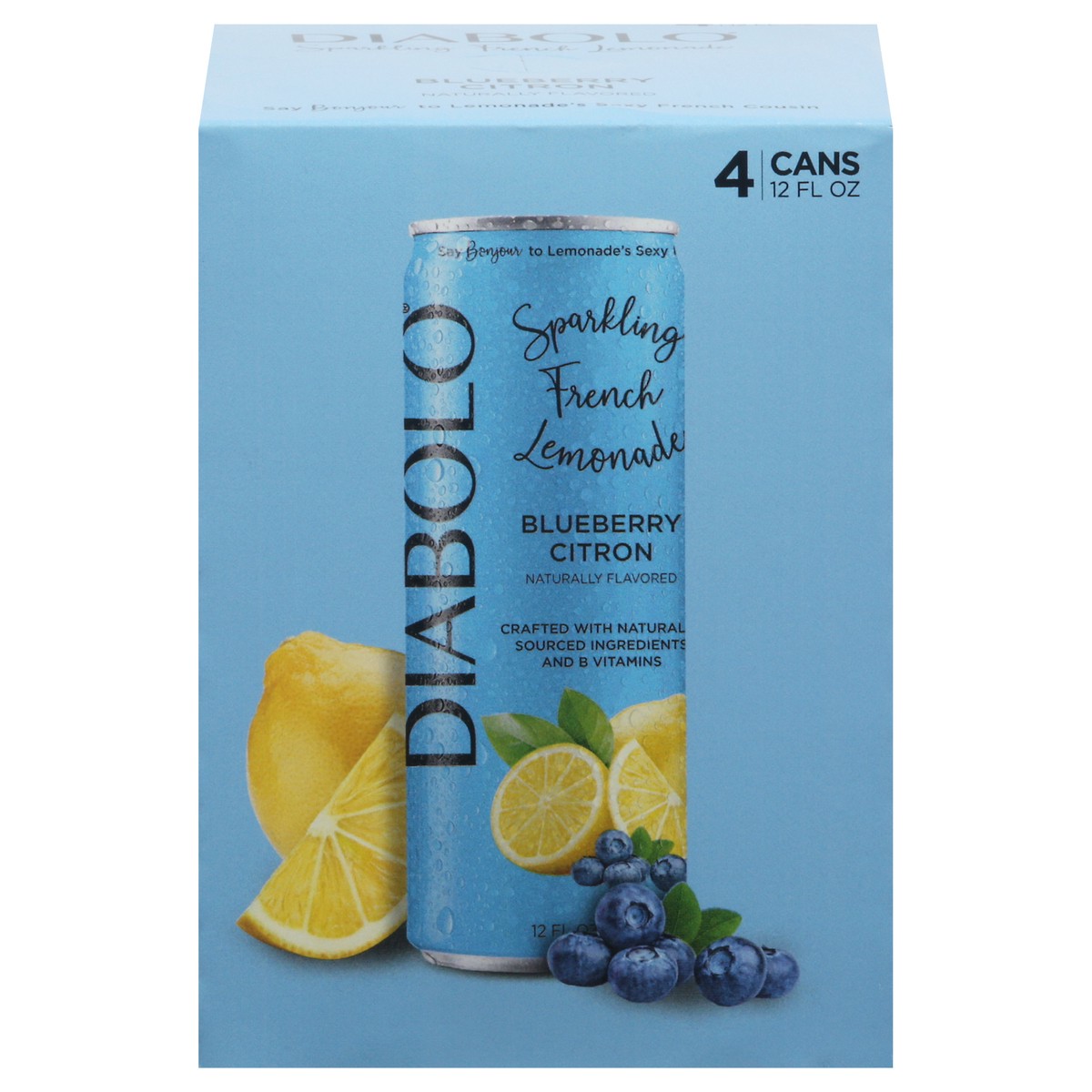 slide 1 of 9, DIABOLO Blueberry Citron Sparkling French Lemonade 4 - 12 fl oz Cans, 4 ct