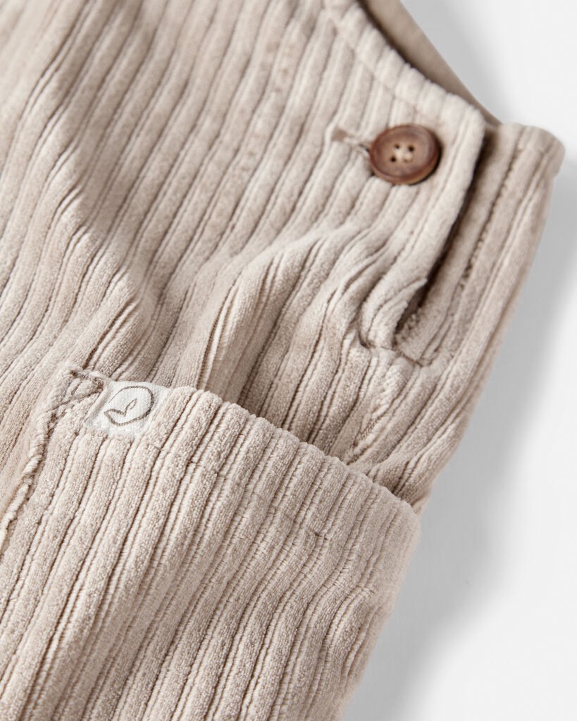 slide 4 of 4, Littleplanet Baby Recycled Velvety Corduroy Overalls Otter Beige NB, 1 ct