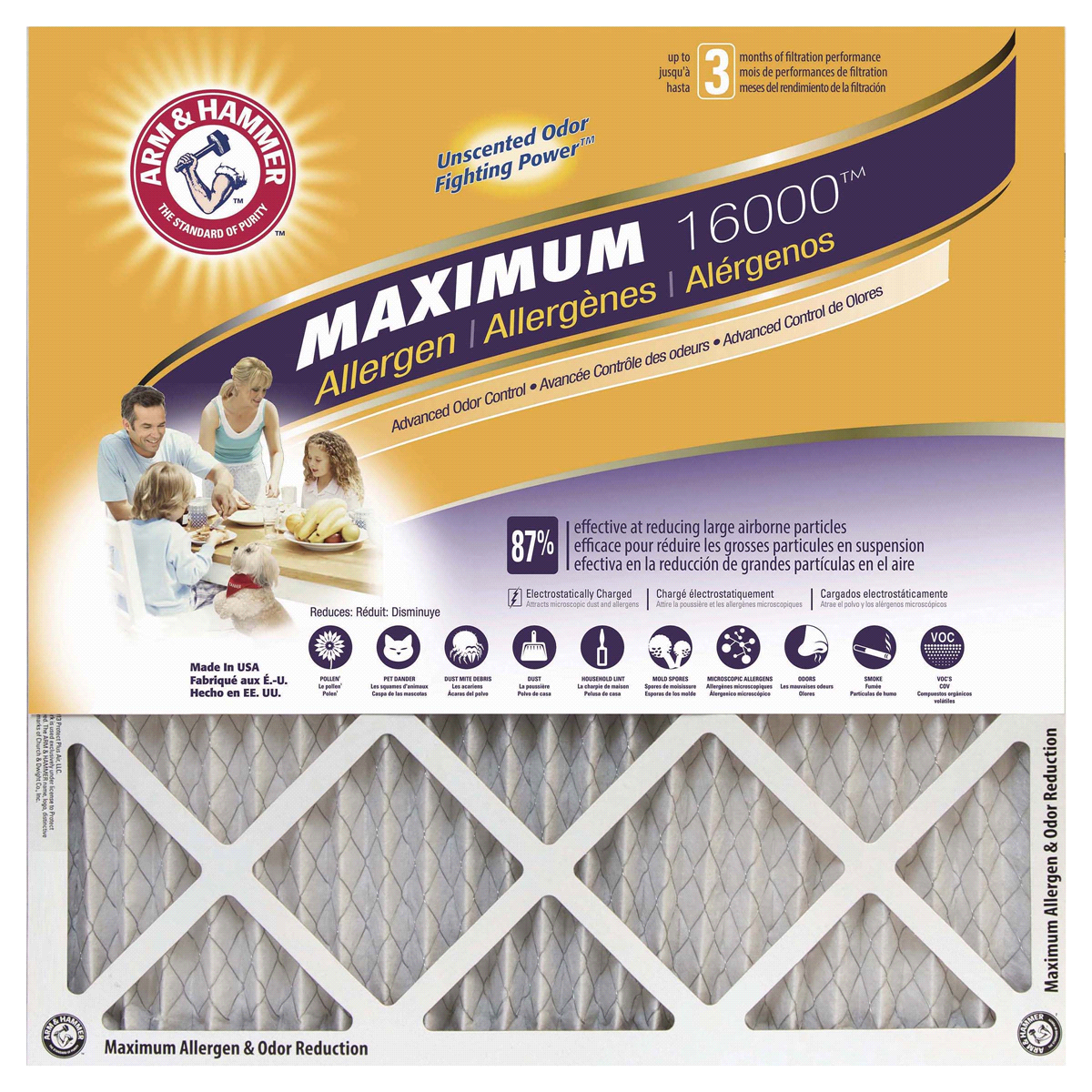 slide 1 of 1, ARM & HAMMER Max Odor Home Air Filter, 14 in x 25 in x 1 in