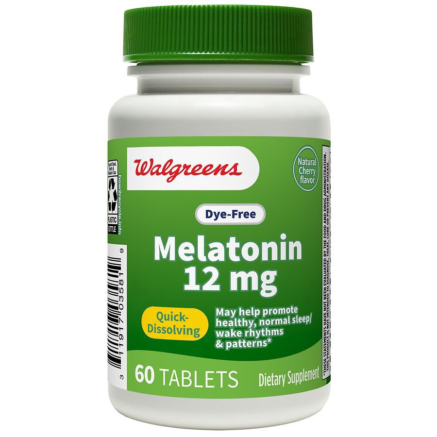 slide 1 of 4, Walgreens Dye-Free Melatonin 12mg Tablets, 60 ct
