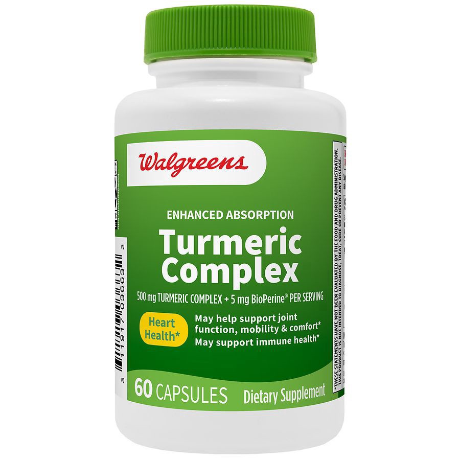 slide 1 of 4, Walgreens Enhanced Absorption Turmeric Complex 500mg + 5mg BioPerine, 60 ct