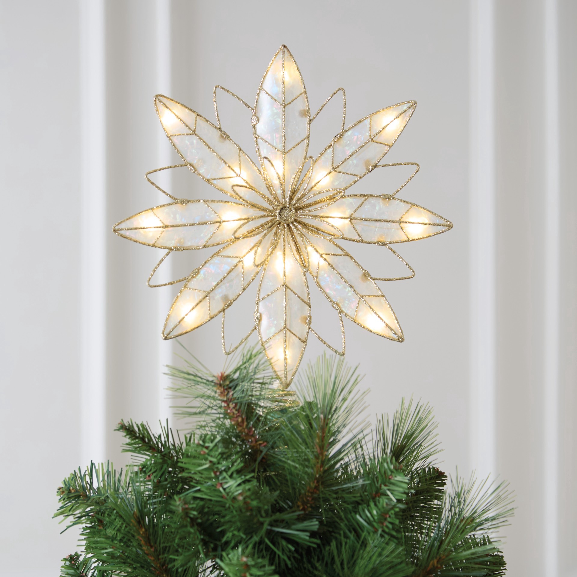 slide 2 of 4, 10" Iridescent & Glitter Gold Snowflake Lighted Tree Topper By Ashland, 10 in