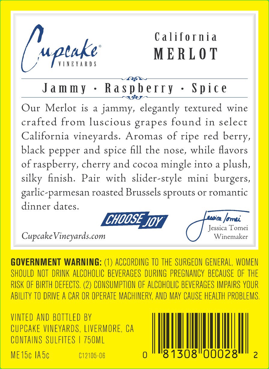 slide 4 of 4, Cupcake Merlot, Red Wine, California 2018, 1 ct, 750ml Bottle, 750 ml