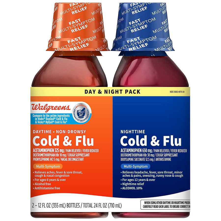 slide 1 of 2, Walgreens Day & Nighttime Cold & Flu Liquid Pack, 2 ct; 24 oz