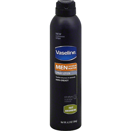 slide 1 of 1, Vaseline Men Spray Lotion, 24 Hour Moisture, Fast Absorbing, 6.5 oz