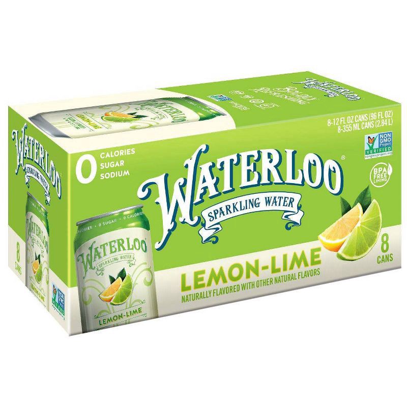 slide 1 of 2, Waterloo Lemon-Lime Sparkling Water - 8 ct, 8 ct