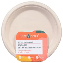 Eco Soul 9 Inch Round Compostable Plates, 50 ct