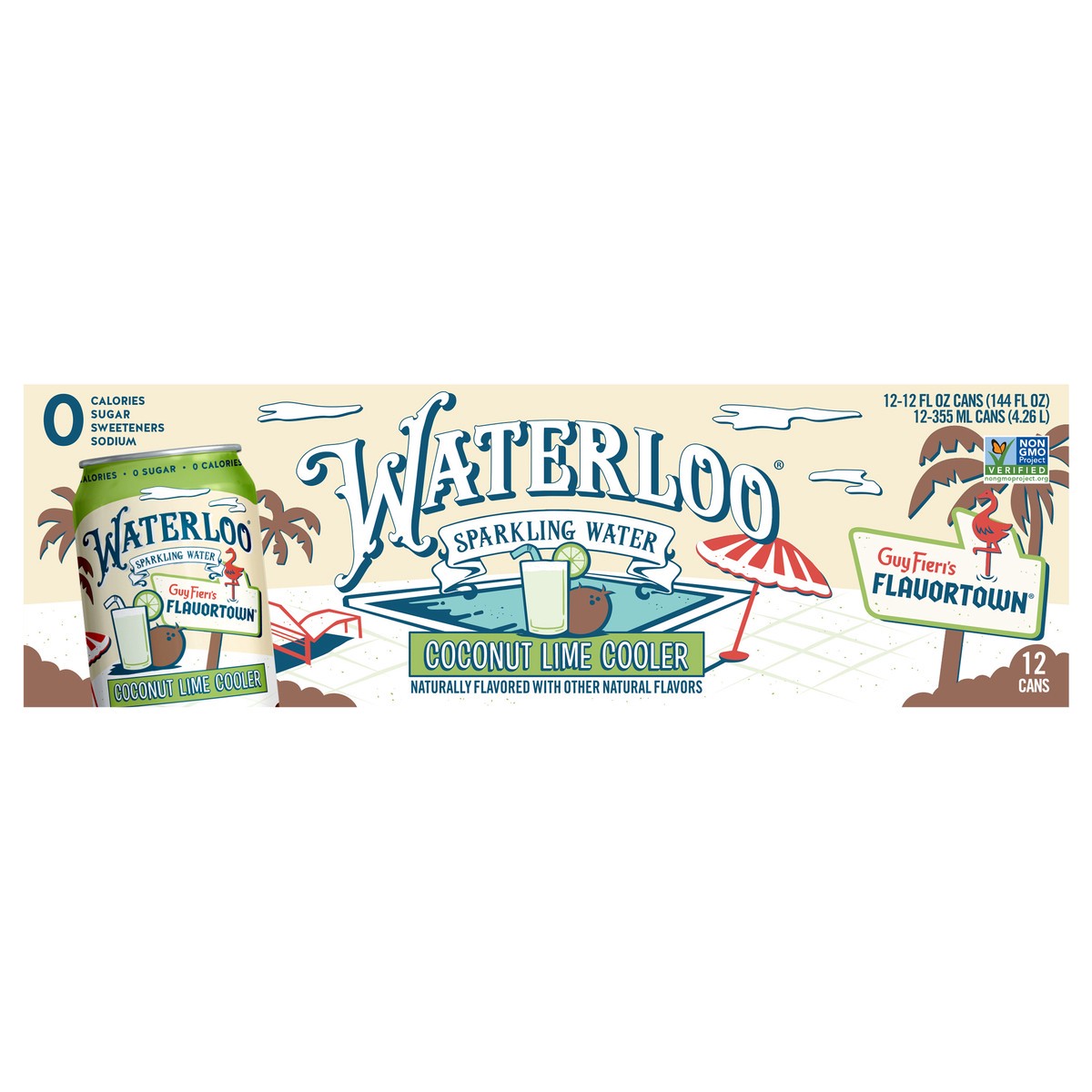 slide 1 of 8, Waterloo Flavortown Coconut Lime Cooler Sparkling Water 12 pk Cans, 12 oz