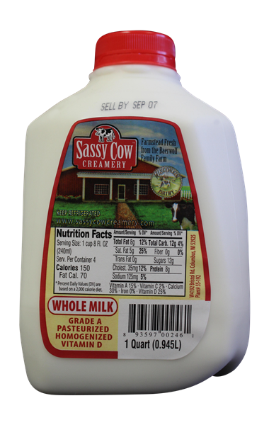 slide 1 of 1, Sassy Cow Creamery Whole Milk, 1 qt