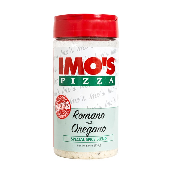 slide 1 of 1, Imo's Grated Romano Cheese & Oregano, 8 oz