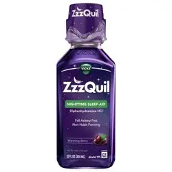 Vicks ZzzQuil, Nighttime Sleep Aid Liquid, 50 mg Diphenhydramine HCl, No.1 Sleep Aid Brand, Fall Asleep Fast, Non-Habit Forming, Warming Berry Flavor, 12 FL OZ