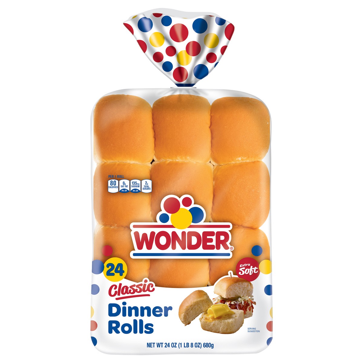 slide 1 of 8, Wonder Extra Soft Classic Dinner Rolls 24 ea, 24 ct