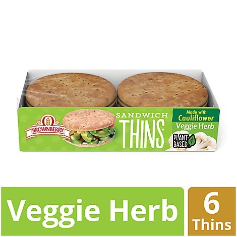 slide 1 of 1, Brownberry Veggie Herb Cauliflower Sandwich Thins Rolls, 6 ct