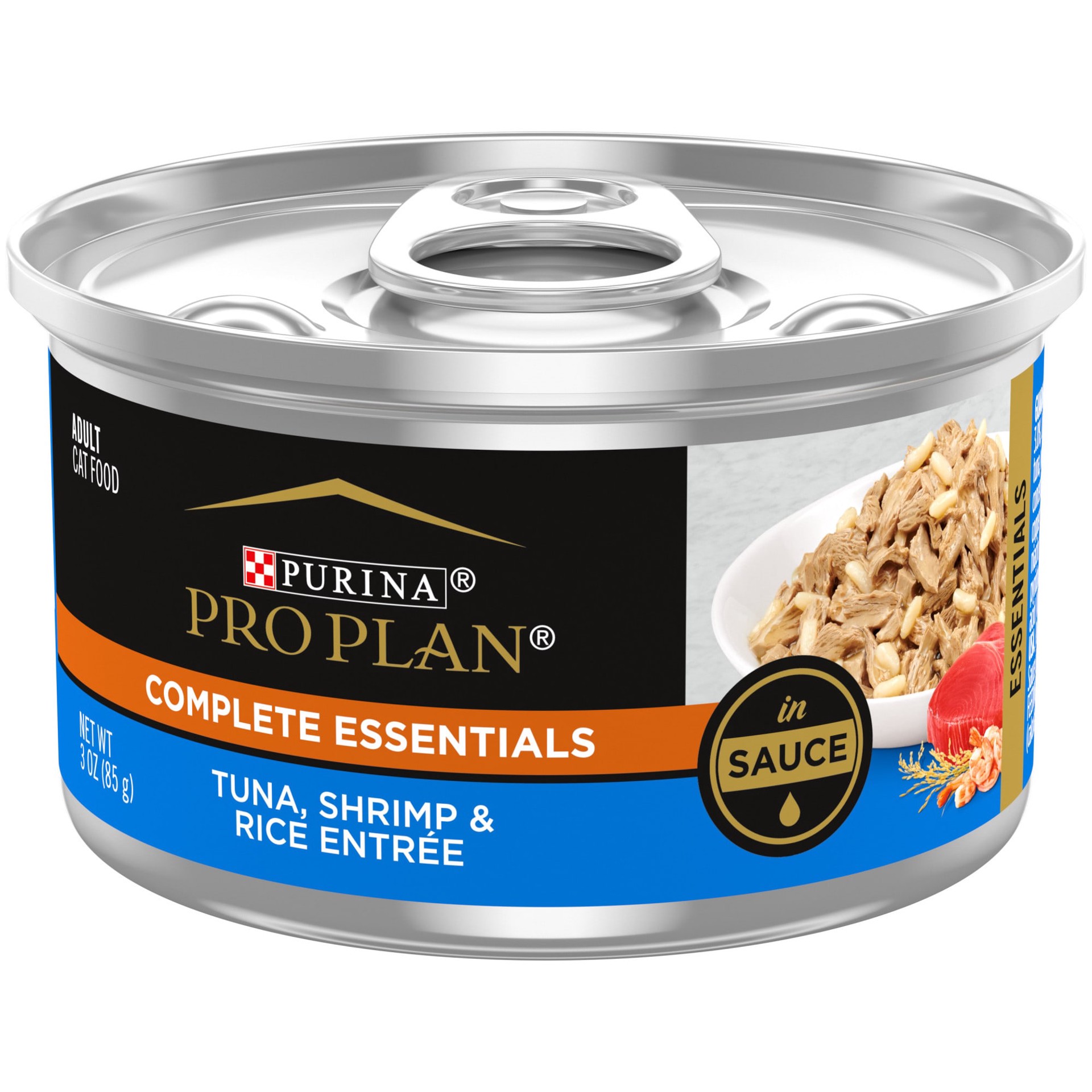 slide 1 of 6, Pro Plan Purina Pro Plan Gravy, High Protein Wet Cat Food, COMPLETE ESSENTIALS Tuna, Shrimp & Rice Entree in Sauce, 3 oz