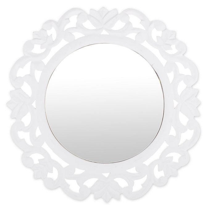 slide 1 of 2, Marmalade Round Carved Mirror - White, 15 in