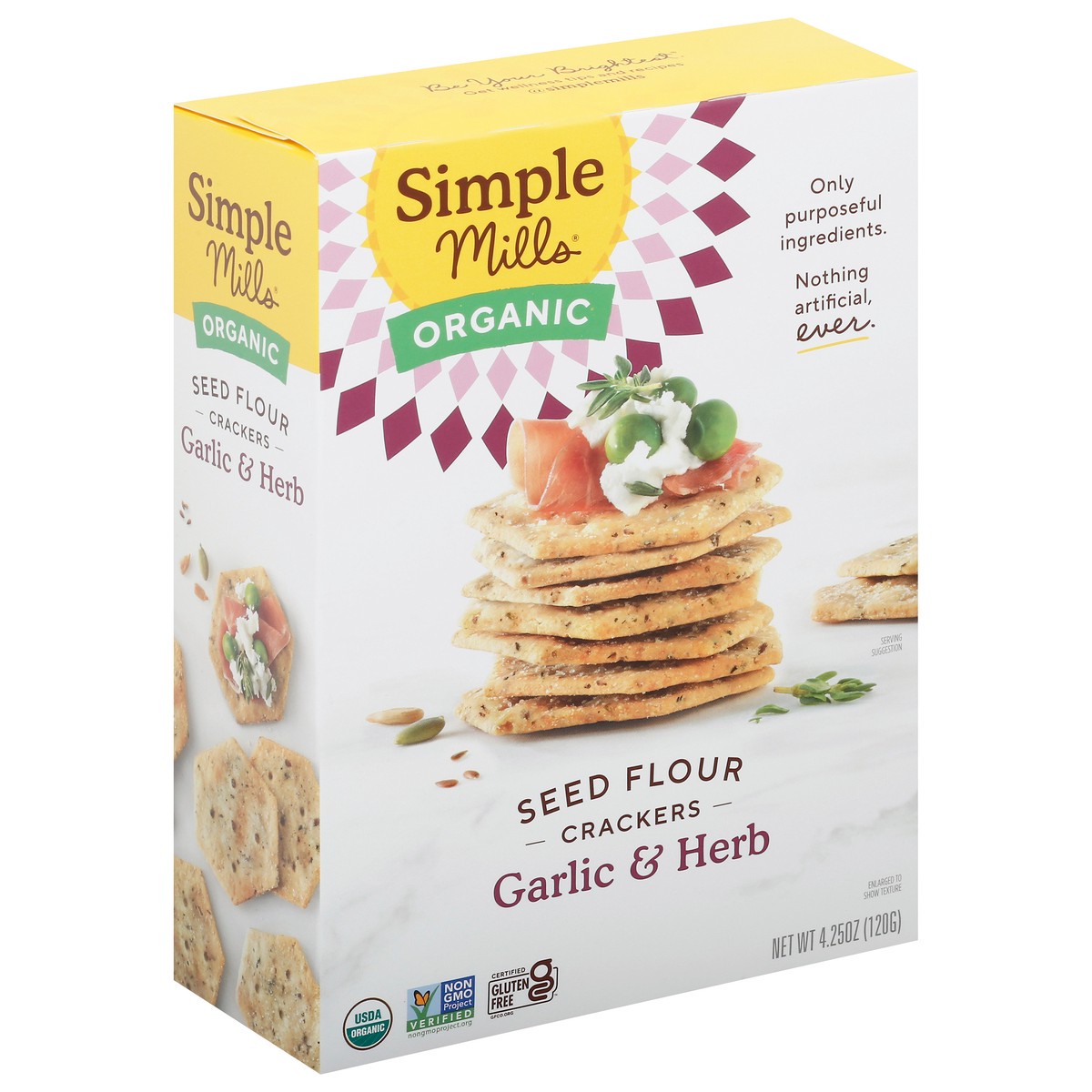 slide 6 of 9, Simple Mills Organic Garlic & Herb Seed Flour Crackers 4.25 oz Box, 1 ct