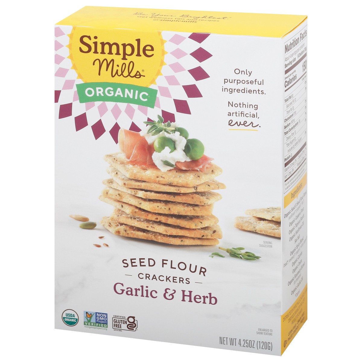 slide 7 of 9, Simple Mills Organic Garlic & Herb Seed Flour Crackers 4.25 oz Box, 1 ct