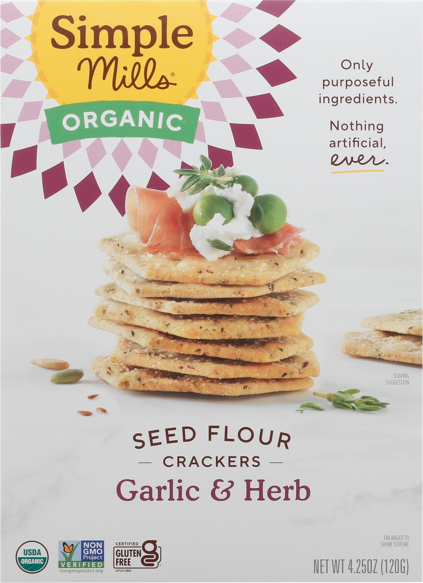 slide 4 of 9, Simple Mills Organic Garlic & Herb Seed Flour Crackers 4.25 oz Box, 1 ct