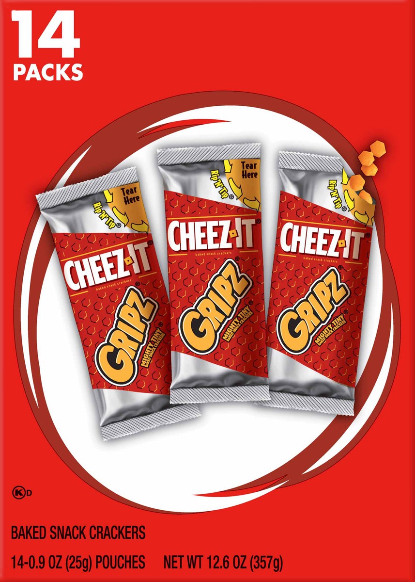 slide 2 of 8, Cheez-It Gripz Tiny Baked Snack Cheese Crackers, Original, 12.6 oz, 14 Count, 12.6 oz