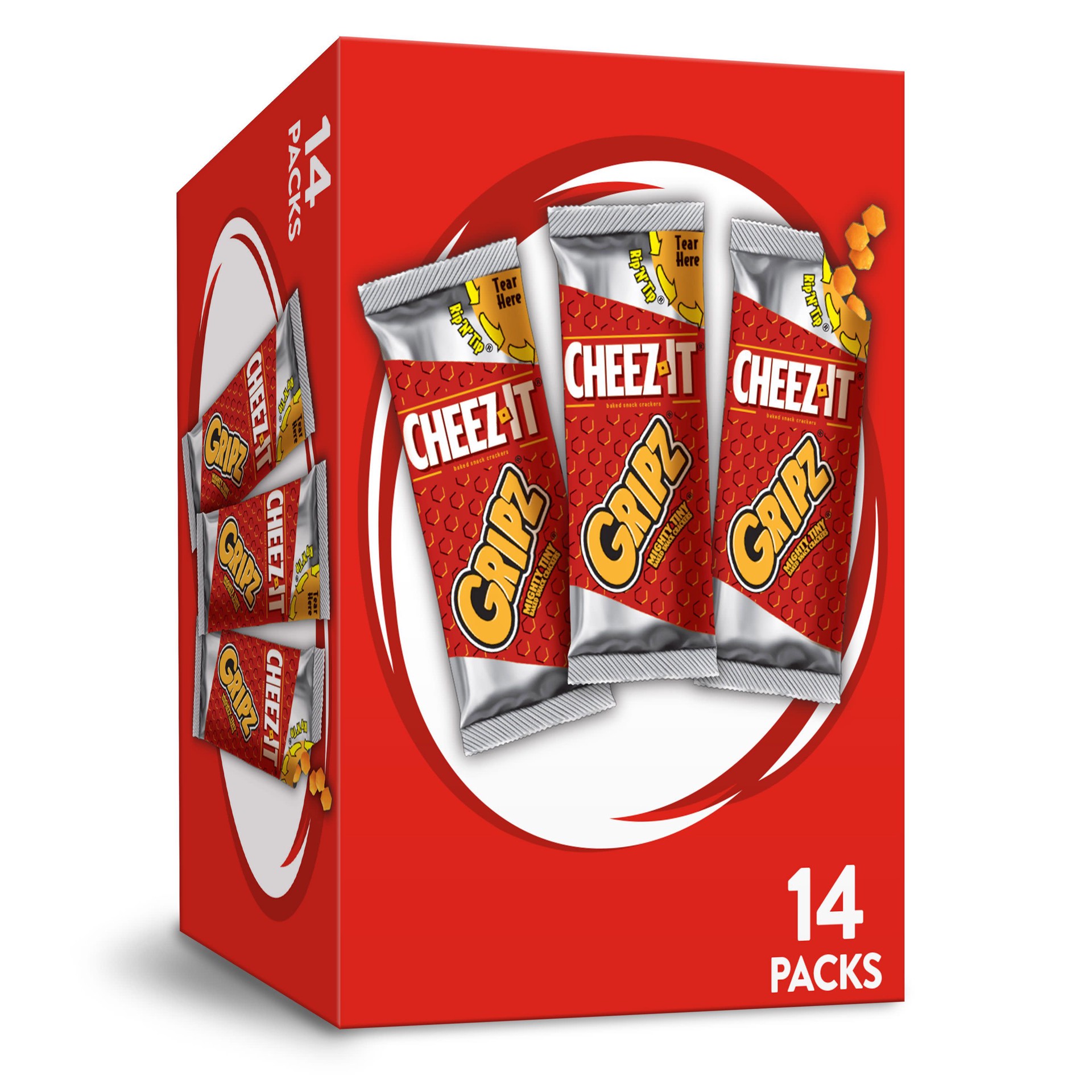 slide 1 of 8, Cheez-It Gripz Tiny Baked Snack Cheese Crackers, Original, 12.6 oz, 14 Count, 12.6 oz