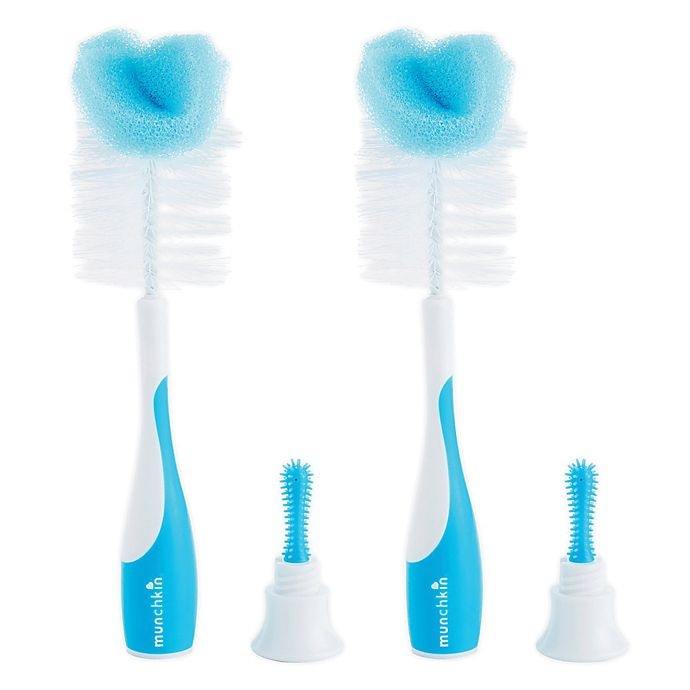 slide 1 of 3, Munchkin 2-Pack Sponge 2-in-1 Bottle Brushes - Blue, 1 ct