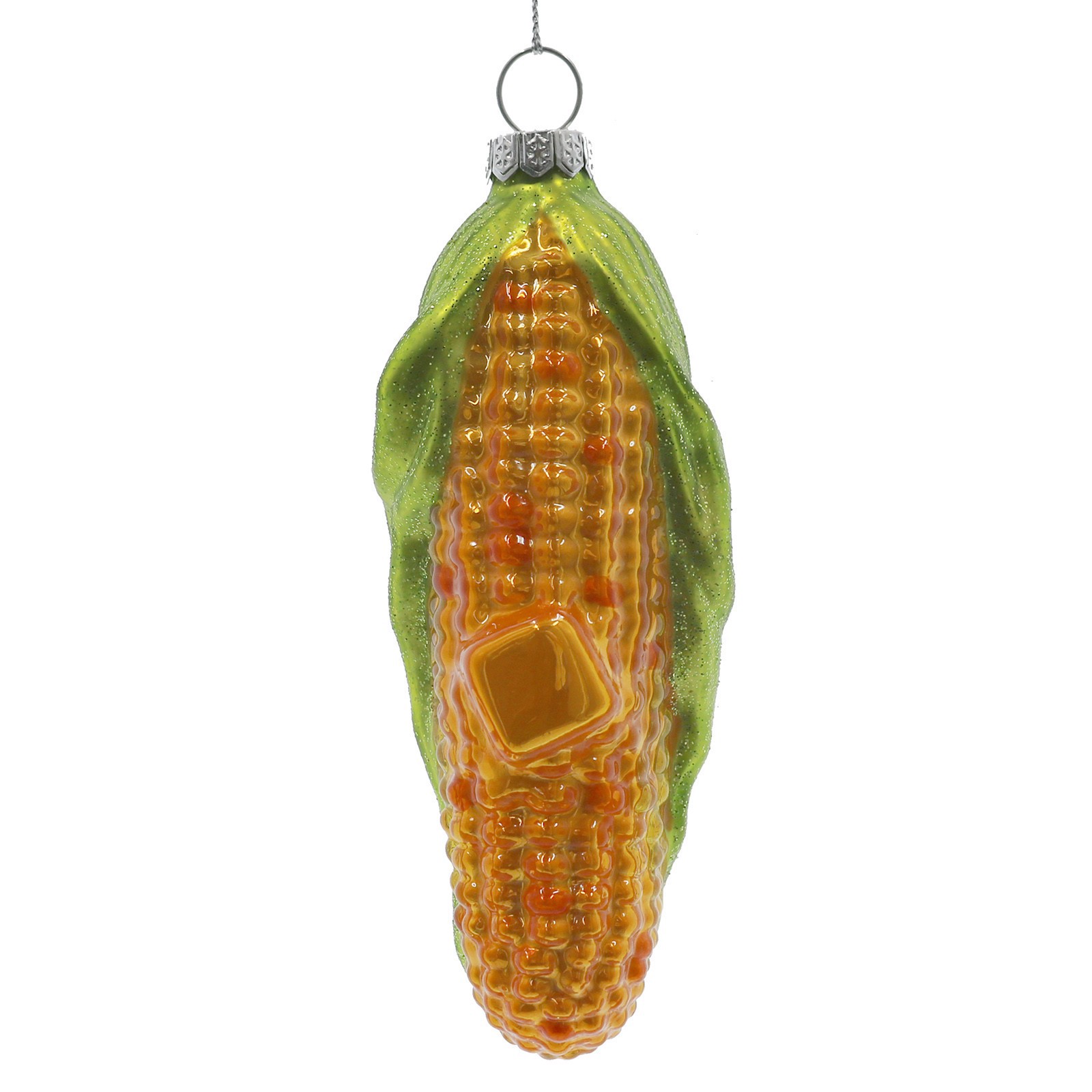 slide 4 of 4, 4.75" Yellow & Green Corn Glass Ornament By Ashland, 1.625 in x 1.5 in x 4.75 in