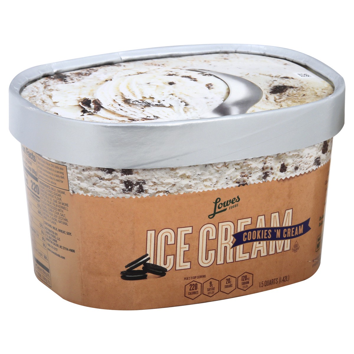 slide 2 of 5, Lowes Foods Ice Cream Premium Cookies N Cream, 48 oz