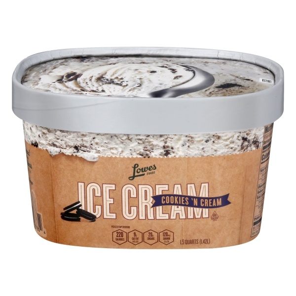 slide 1 of 5, Lowes Foods Ice Cream Premium Cookies N Cream, 48 oz