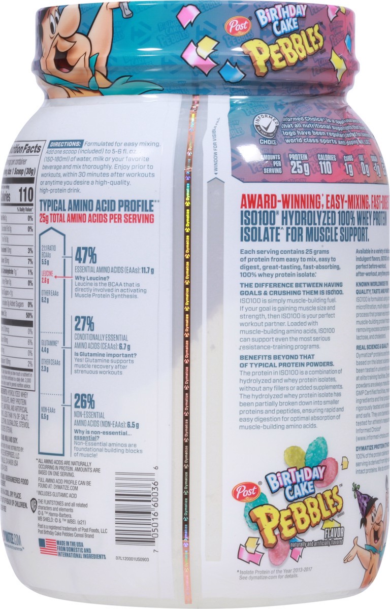 slide 4 of 13, Dymatize ISO 100 Hydrolyzed Birthday Cake Pebbles Protein Powder 21.1 oz, 21.1 oz