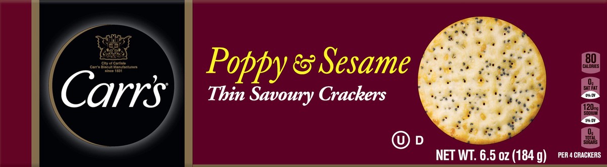 slide 2 of 8, Carr's Poppy & Sesame Crackers, 6.5 oz