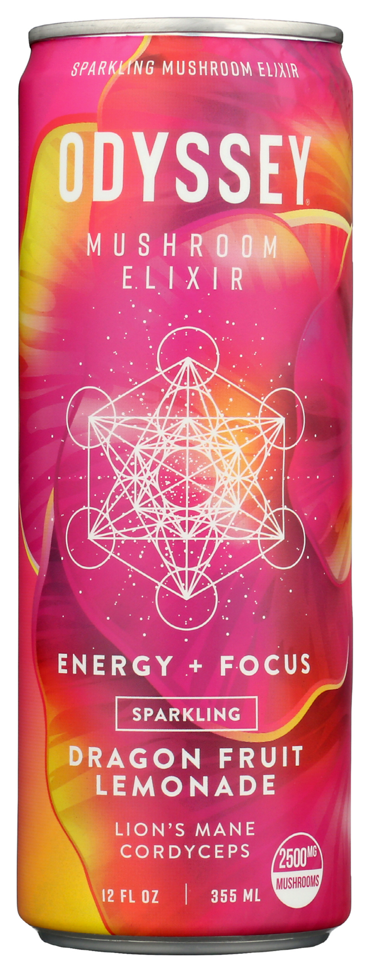 slide 1 of 7, Odyssey Energy + Focus Sparkling Dragon Fruit Lemonade Mushroom Elixir 12 fl oz, 12 fl oz