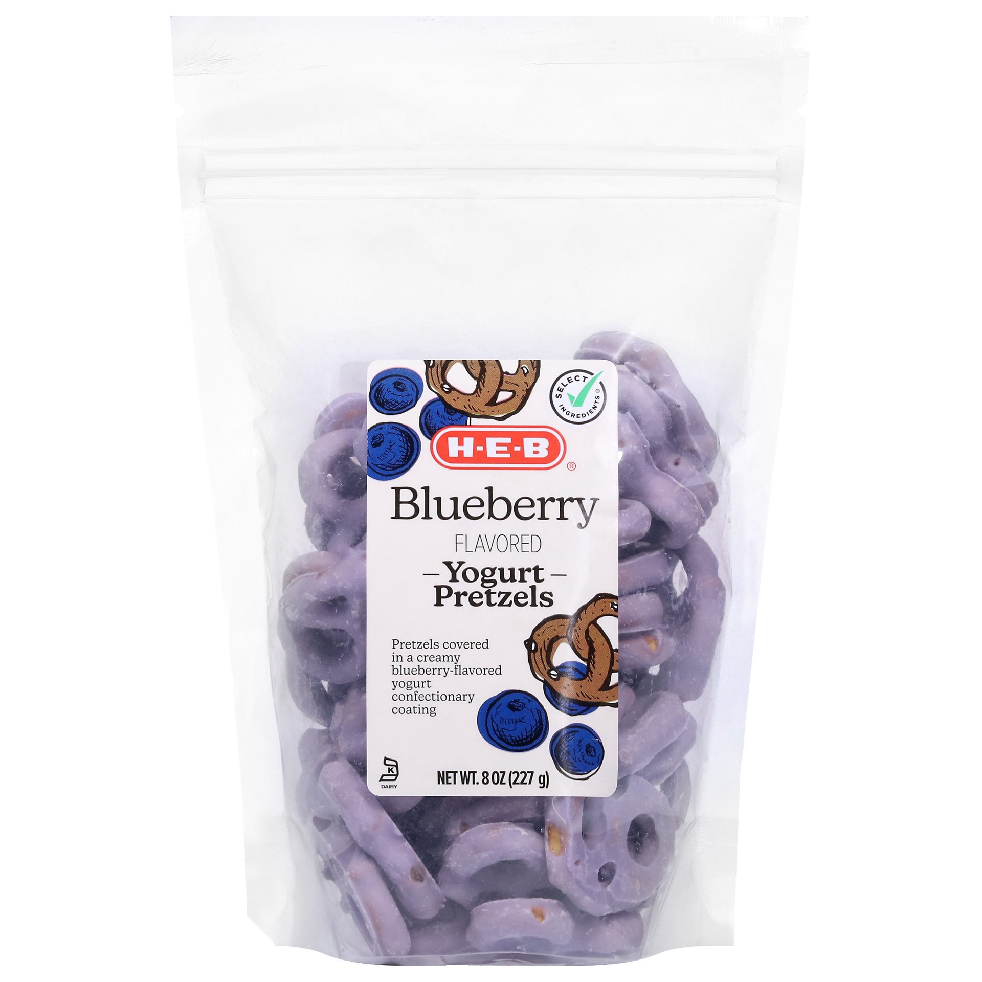 slide 1 of 1, H-E-B Blueberry Yogurt-Covered Mini Pretzels, 8 oz