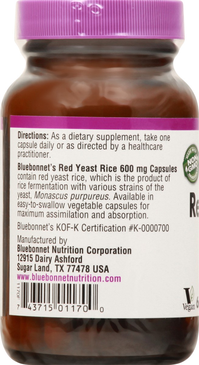 slide 8 of 12, Bluebonnet Nutrition 600 mg Vegetable Capsules Red Yeast Rice 60 ea, 60 ct