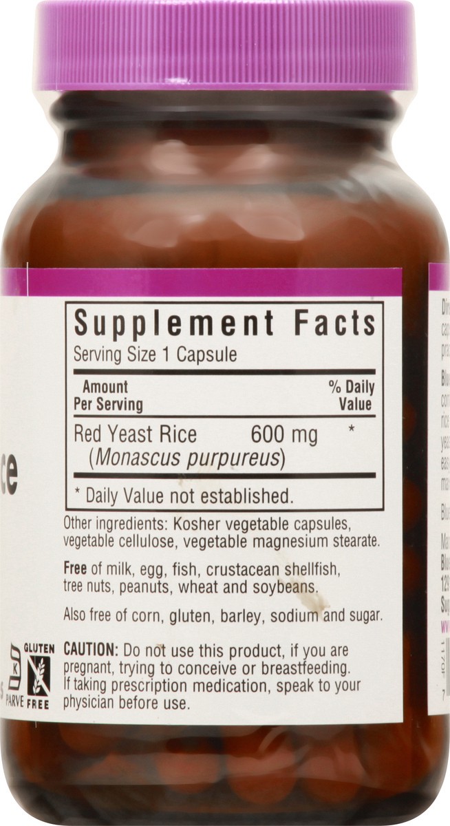 slide 12 of 12, Bluebonnet Nutrition 600 mg Vegetable Capsules Red Yeast Rice 60 ea, 60 ct