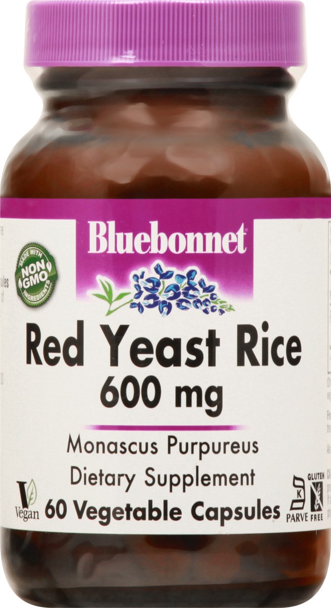 slide 9 of 12, Bluebonnet Nutrition 600 mg Vegetable Capsules Red Yeast Rice 60 ea, 60 ct