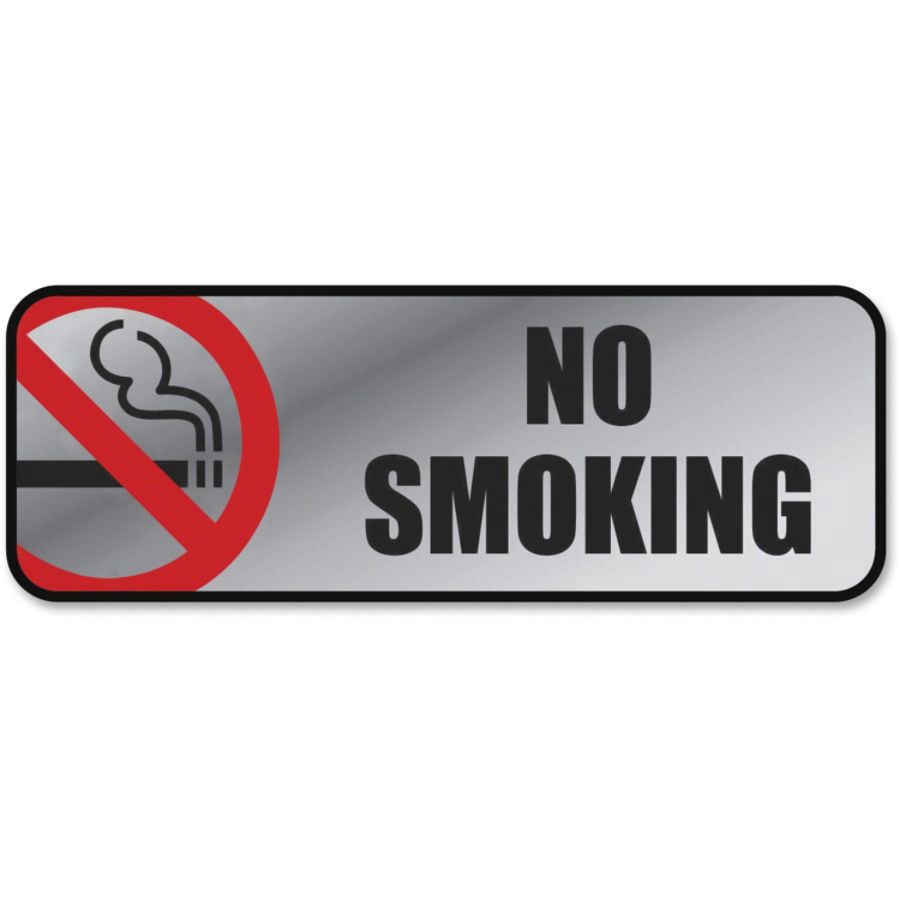 slide 2 of 2, Cosco Brushed Metal "No Smoking" Sign, Silver, 3 in x 9 in