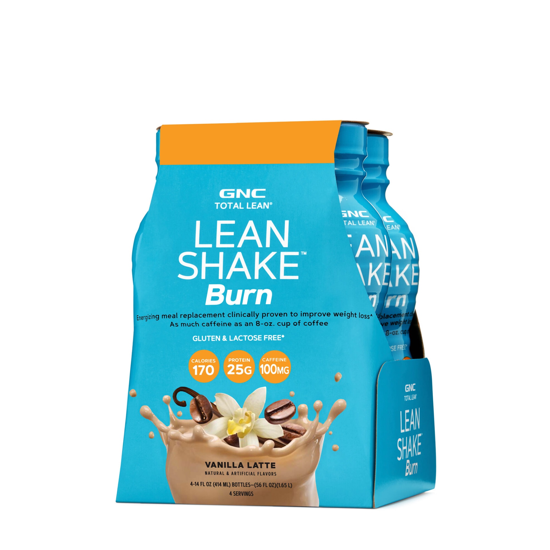 slide 1 of 1, GNC Total Lean Lean Shake Burn - Vanilla Latte, 4 ct