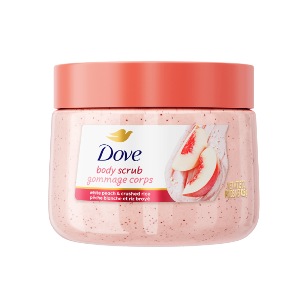 slide 25 of 25, Dove White Peach & Crushed Rice Body Scrub 15 oz, 15 oz