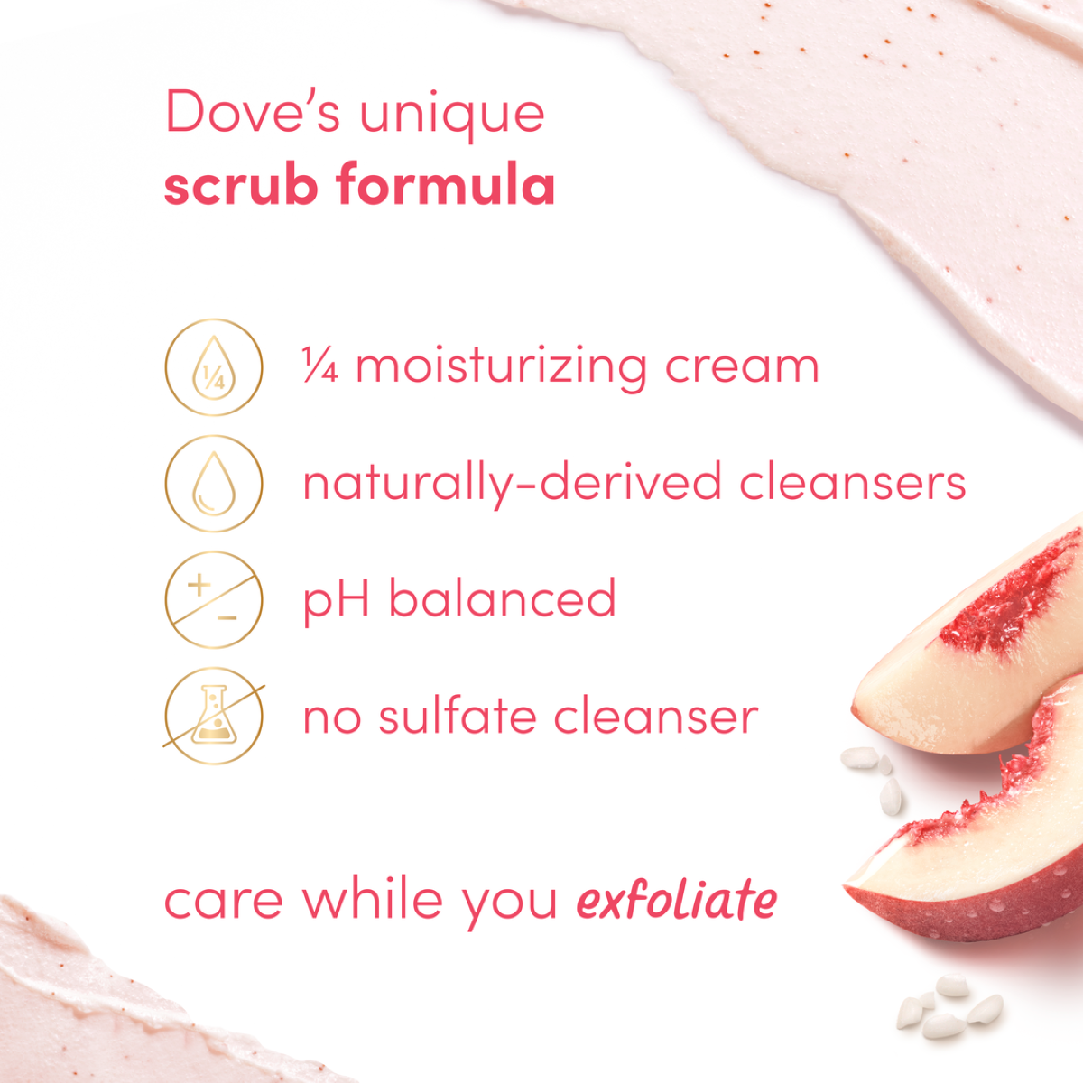 slide 10 of 25, Dove White Peach & Crushed Rice Body Scrub 15 oz, 15 oz