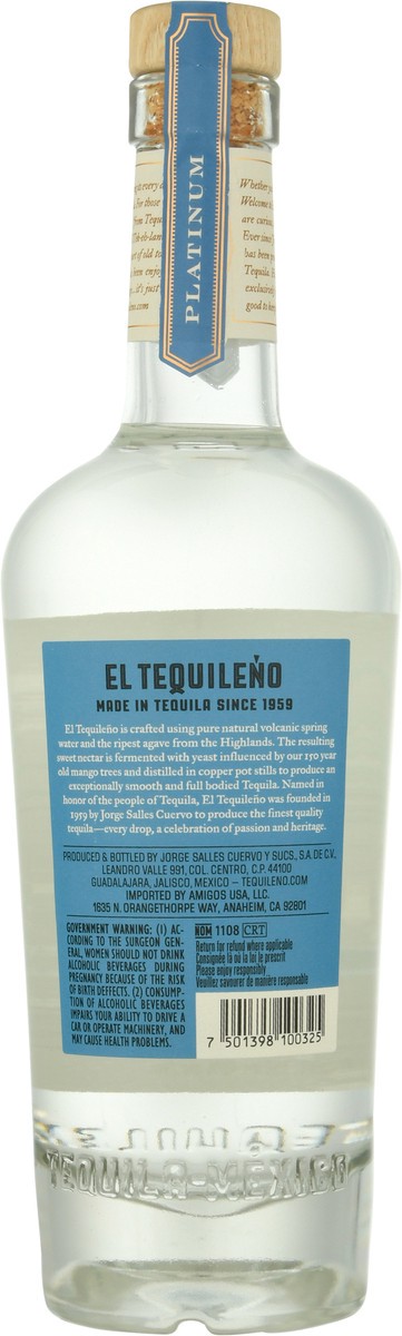 slide 9 of 9, El Tequileno Platinum Tequila 750 ml, 750 ml