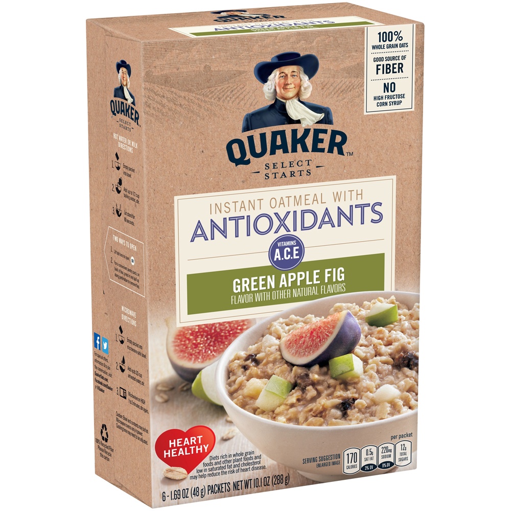 slide 3 of 5, Quaker Select Starts Green Apple Fig Instant Oatmeal With Antioxidants, 6 ct; 1.69 oz