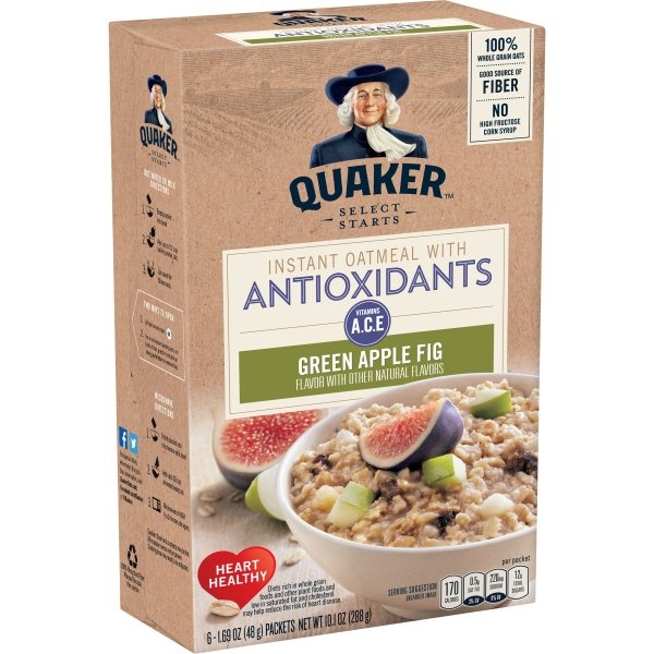 slide 1 of 5, Quaker Select Starts Green Apple Fig Instant Oatmeal With Antioxidants, 6 ct; 1.69 oz