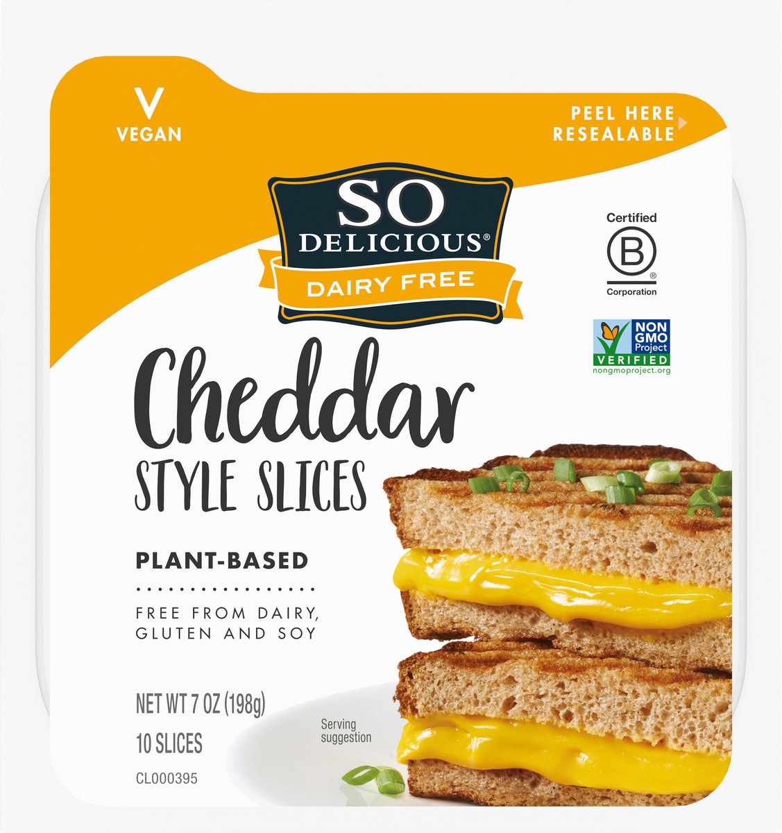 slide 12 of 14, So Delicious Dairy Free Cheddar Style Slices, 7 oz. Pack, 10 Slices, Vegan, Cheese Alternative, Non-GMO Project Verified, 10 oz