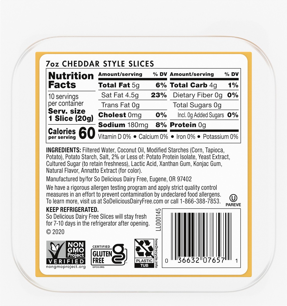 slide 7 of 14, So Delicious Dairy Free Cheddar Style Slices, 7 oz. Pack, 10 Slices, Vegan, Cheese Alternative, Non-GMO Project Verified, 10 oz